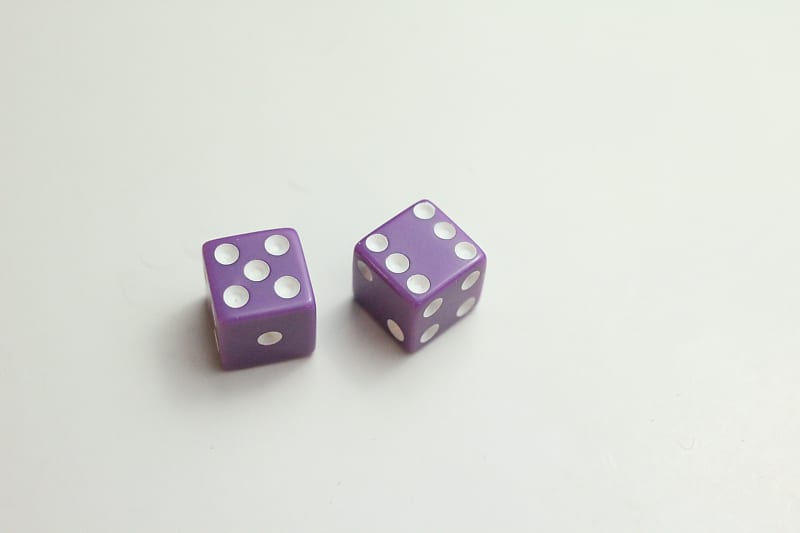 SGM 2 pc Purple & White Dice Control Knobs Fit Split Shaft Reverb