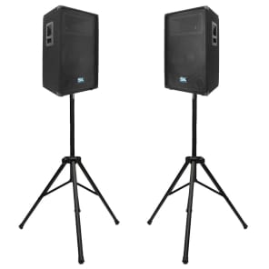 Seismic Audio SA-15TPKG1 Passive 1x15" Titanium Horn 350w Speakers (Pair) w/ Tripod Stands