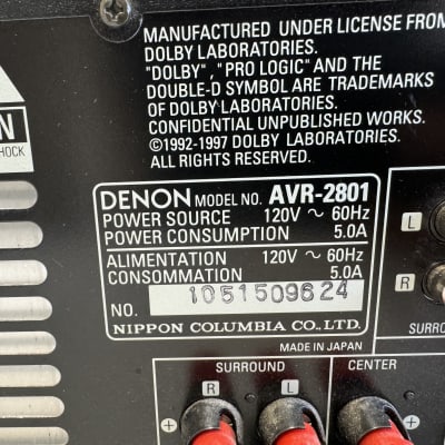Denon AVR-2801 Receiver HiFi Stereo 5.1 Channel Home Theater Audiophile Phono AV image 6