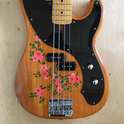 Crowfoot Precision Bass 2017 Antique Blonde with floral design, HSC included image 2