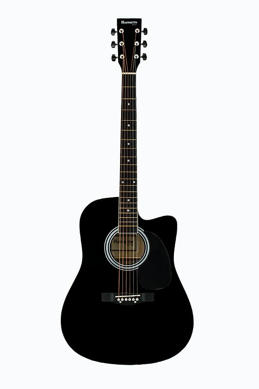Huntington GA41C-BK 41-Inch Dreadnought Cutaway Catalpa Neck 6-String Acoustic Guitar - Black image 1
