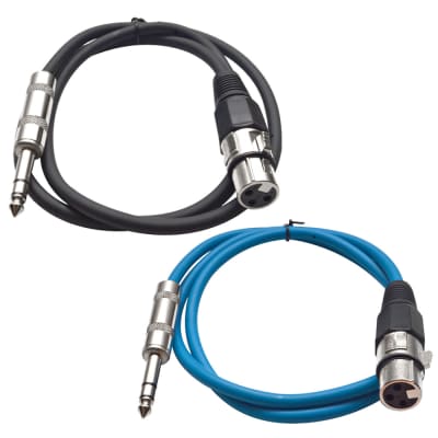 2 Pack of 1/4 Inch to XLR Female Patch Cables 3 Foot Extension Cords Jumper - Black and Blue image 1