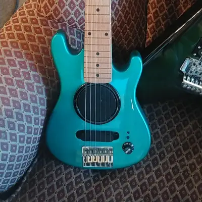 Burswood Mini 1/2 Scale Electric Travel Guitar Blue Sparkle w/ Speaker image 2