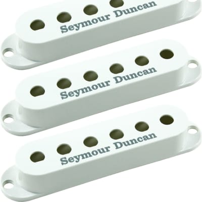 Seymour Duncan Set of 3 Pickup Covers for Strat Single Coil Pickups, White with Logo image 1