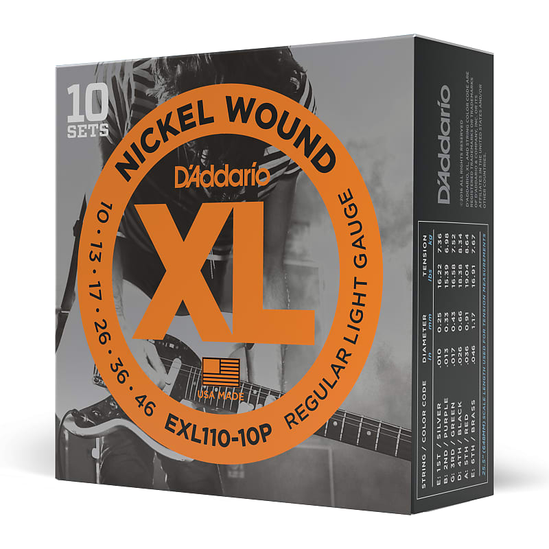 Corde D’Addario EXL110-10P per chitarra elettrica, Nickel Wound, Regular Light, 10-46, 10 set image 1