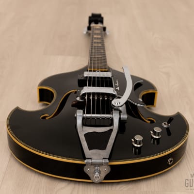 1960s Firstman Liverpool 67 Special Vintage Hollowbody Guitar Black w/ Case & Tags, Japan image 12