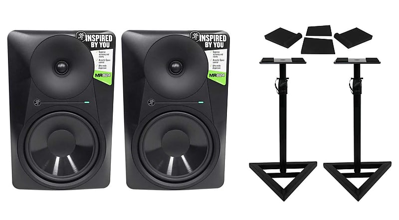 (2) Mackie MR824 8” 85w Powered Studio Monitor Speakers+Stands+Isolation Pads image 1