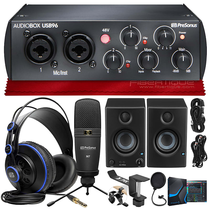 PreSonus AudioBox 96 Studio Complete with Studio One Artist and Studio Magic Recording (25th Anniversary Black) Mac and Windows Compatible with Microphone, Studio Monitors, Headphones and More in Bundle for Engineers, Musicians image 1