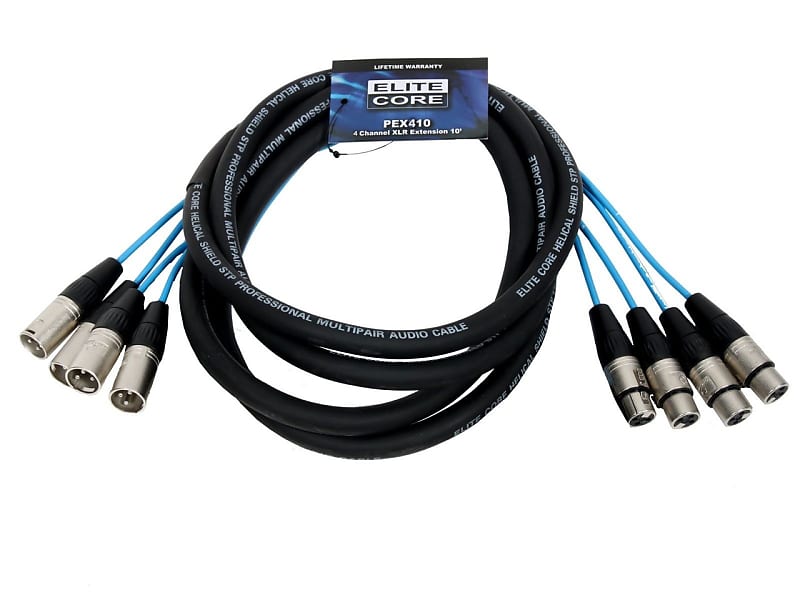 Elite Core Audio PEX410 4-Channel Fan To Fan XLR Extension Snake Cable - 10' 2010s - Black image 1