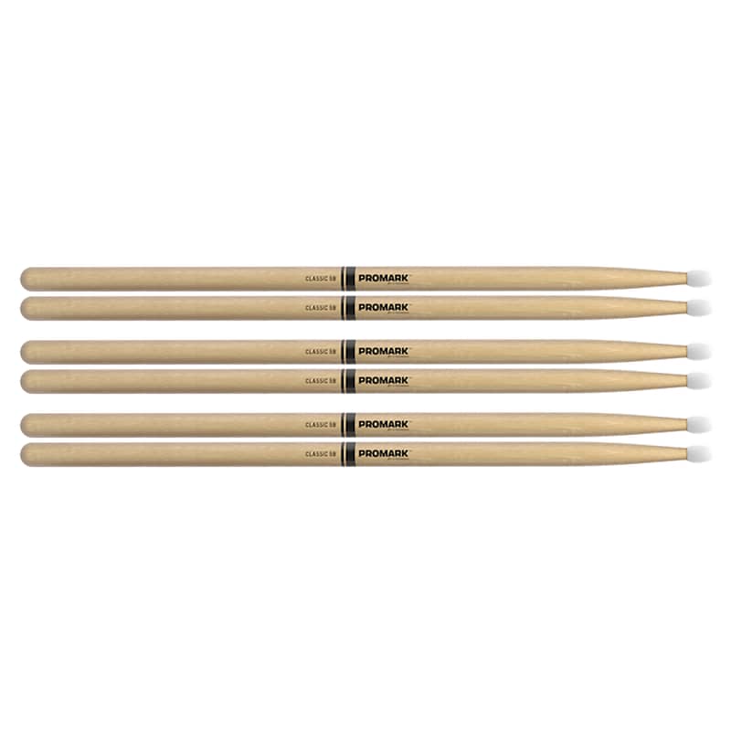 Promark American Hickory 5B Nylon Tip Drum Sticks (3 Pair Bundle) image 1
