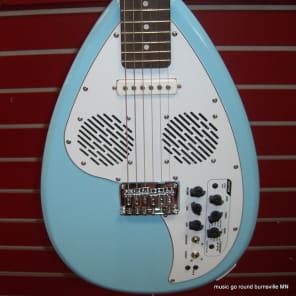 Vox Apache 1 Teardrop Seafoam Blue Travel Guitar with Built-in Amp and Rhythms and Gig Bag image 2