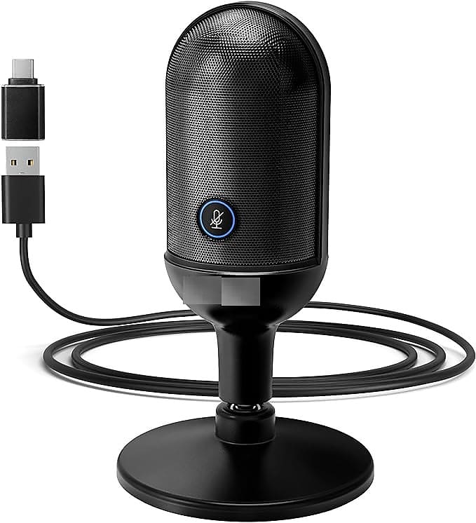 USB Microphone,Condenser Podcast Microphone for Computer,Mac,Smartphone,Plug&Play Gaming Mic with LED Quick Mute,1/8" Headphone Monitor Jack,for Recording,Singing,YouTube,Tiktok image 1