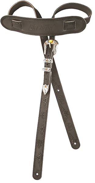 Genuine Gretsch Vintage Tooled Leather Adjustable Guitar Strap, (Black) image 1