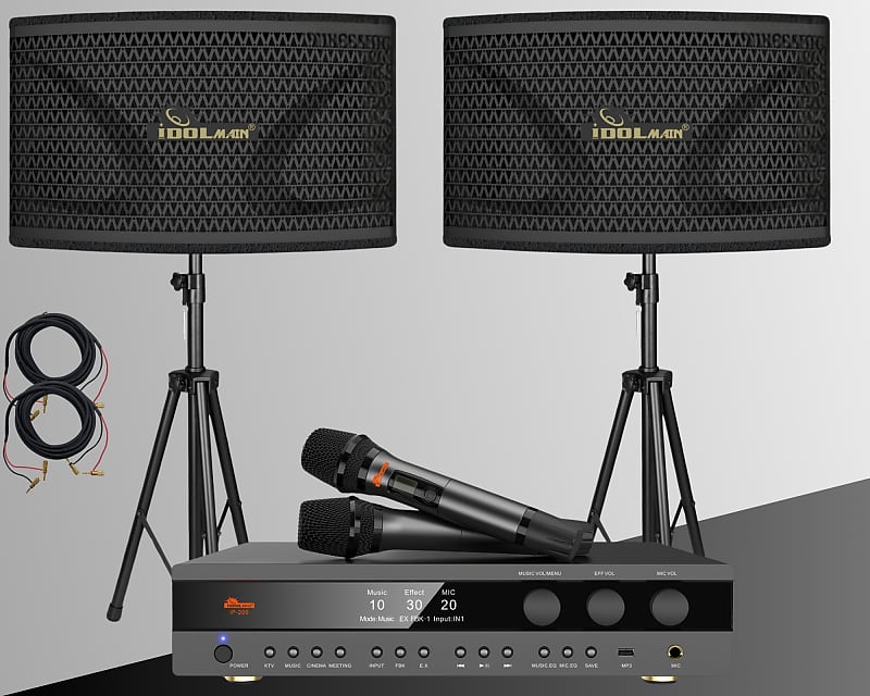 IDOLmain 12&quot; 40000W Full Range Speakers With Bass Booster and 4000W Digital Mixing Amplifier And Dual Wireless Microphones Karaoke System  			