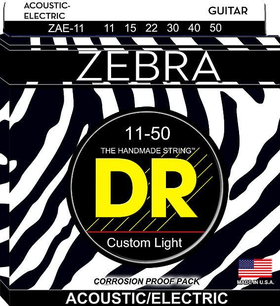 DR ZAE-11 Zebra Acoustic/Electric Guiar Strings - Medium-Light (11-50) image 1