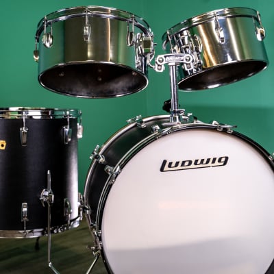 Ludwig Carioca 13/14/16/22 Timbale Kit w/ 3-ply Floor and Kick Drum Set 1968 Black Panther image 3
