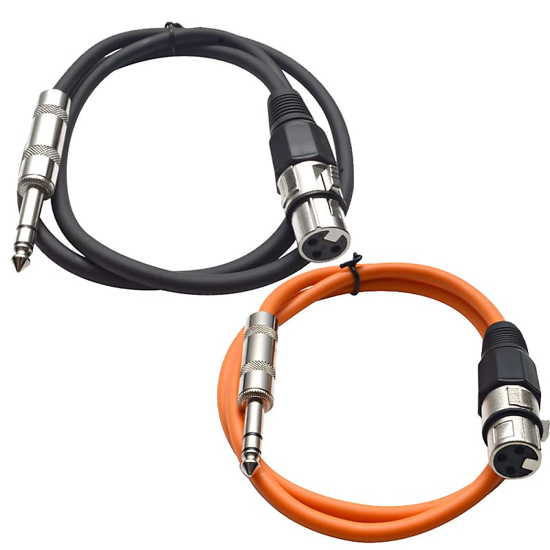 2 Pack of 1/4 Inch to XLR Female Patch Cables 2 Foot Extension Cords Jumper - Black and Orange image 1