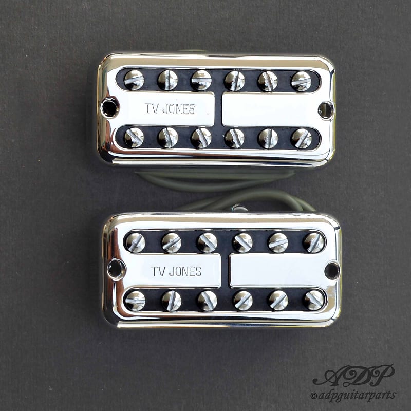 Micros TV Jones Classic Universal Mount Neck + Bridge Humbucker Pickup set  x 2 chrome UV