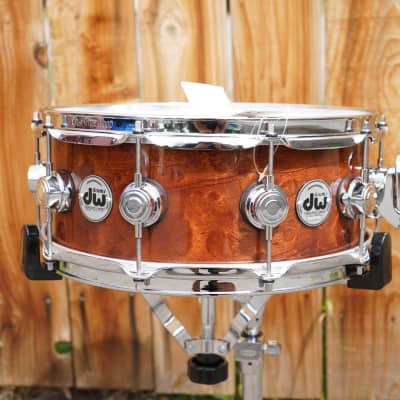 DW Collectors Exotic Natural Sapeli Pommele 5 1/2 x14" Snare Drum (New, Old Stock) image 4