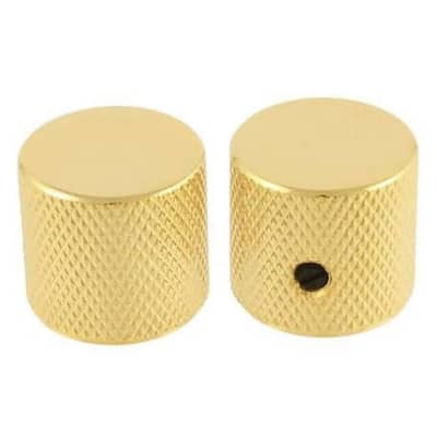 Metal Flat-Top Barrel Knurled Knobs - Gold - 2 Pack - Universal Guitar Knobs for sale