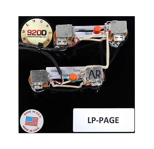920D Custom Shop LP-Page-L Les Paul Page Wiring Harness w/ Bourns 500K Long Shaft Pots image 1