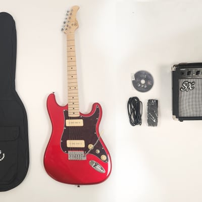 Full Size Electric Guitar Package SX Hawk MN Mahogany P90 CAR  Red w/Amp Cord Strap Carry Bag and Instructional DVD image 1