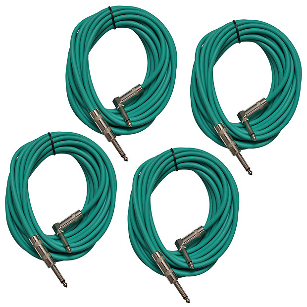 Seismic Audio SAGC20R-GREEN-4PACK Straight to Right-Angle 1/4" TS Guitar/Instrument Cables - 20" (4-Pack) image 1