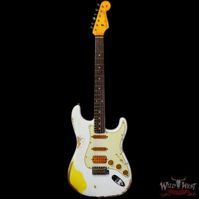 Fender Custom Shop Wild West White Lightning 2.0 Stratocaster HSS Rosewood Board 22 Frets Heavy Relic Graffiti Yellow image 3