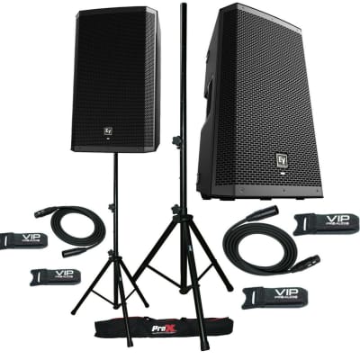 2x EV ZLX-12BT Active DJ 1000W PA Bluetooth Pro Speaker + Stands w/ Bag & Cables image 1