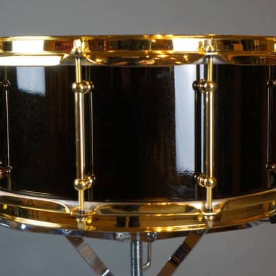 McIntyre Drum Co 6.5x14" Hot Rolled Blackened Steel Snare Drum, Black Sparkle w/Brass Hardware image 3