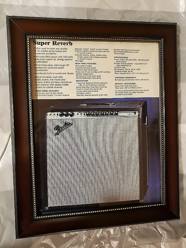 1970 Fender Guitars Promotional Ad Framed Fender Super Reverb Reverb 4502