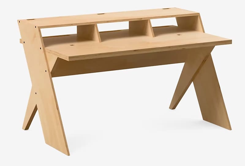 Output Platform Desk with Tray and Risers - Natural Finish