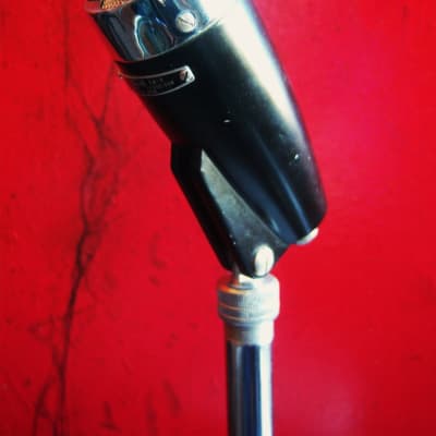 Vintage 1960's Calrad DM-9 dynamic microphone black harp mic w stand Olson Lafayette prop display image 6
