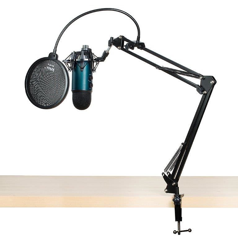 Blue Yeti Microphone (Blackout) with Boom Arm Stand, Pop Filter and Shock  Mount