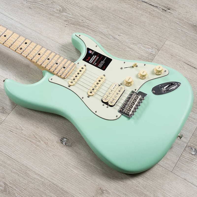 Fender American Performer Stratocaster HSS Guitar, Maple, Satin Surf Green image 1