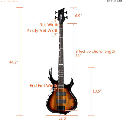 Glarry Burning Fire Bass Guitar Sunset Color 4 String Burning Fire enclosed H-H Pickup Electric Bass image 3