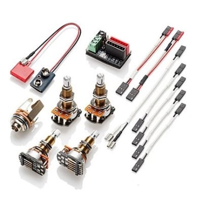 EMG Solderless Conversion Wiring Kit For 1 - 2 Active Pickups 4 LONG SHAFT Pots, Buss, Jack & Wires image 1