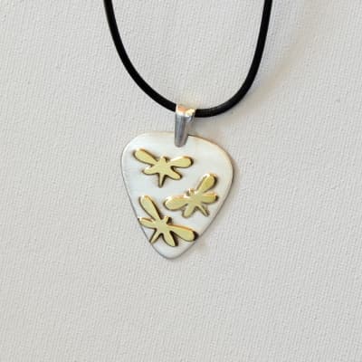 Dragonfly Artisan Sterling Silver Guitar Pick Necklace as a Fusion of Visual Art and Music image 1