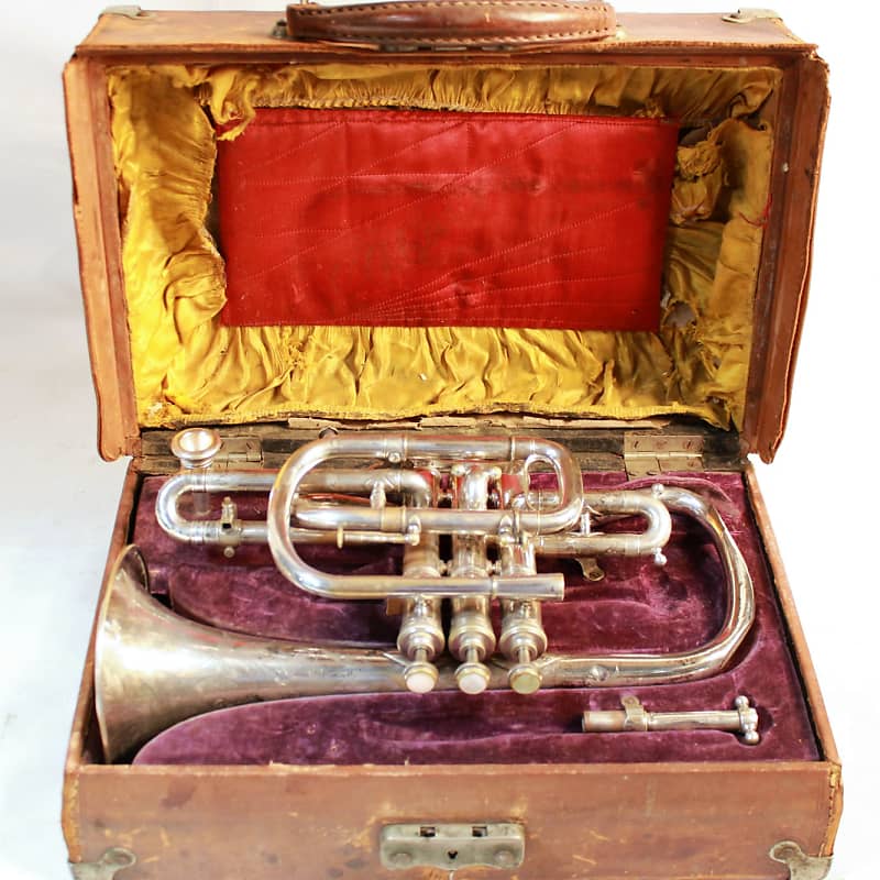 RARE Antique 1894 C.G. Conn Wonder Cornet in Silver w
