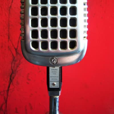 Vintage 1960's Shure 737A crystal microphone Satin Chrome w period Atlas DS-7 desk stand image 5