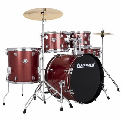 Ludwig LC190 Accent Fuse 5-Piece Complete Drum Set with Cymbals and Hardware, Red Sparkle image 1