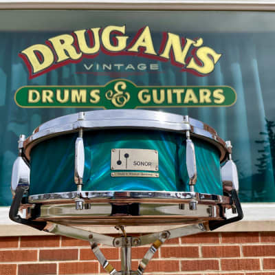 1960s Sonor Teardrop Drum Set Multi-Brilliant Turquoise Satin Flame Blue/Green 20/12/16/5x14 image 11