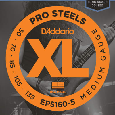 D'Addario EPS160-5 5-String ProSteels Bass Guitar Strings, Medium, 50-135, Long Scale image 1