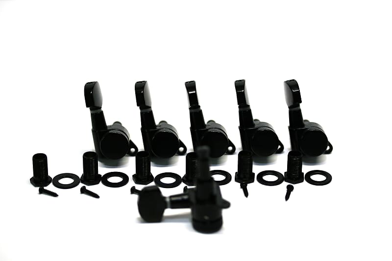 Brio 6 in Line Guitar Locking Tuners Tuning Heads Black | Reverb