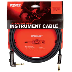 Planet Waves PW-AGRA-10 Circuit Breaker 1/4" TS Right-Angle Instrument Cable w/ Integrated Mute Switch - 10'