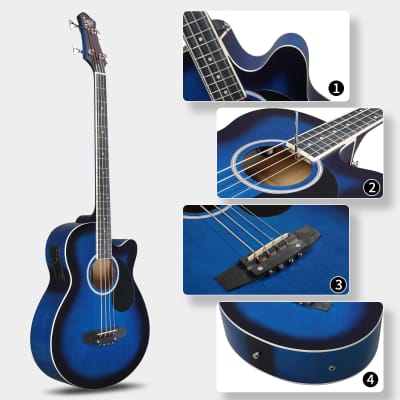 Glarry GMB101 4 string Electric Acoustic Bass Guitar w/ 4-Band Equalizer EQ-7545R 2020s - Blue image 5