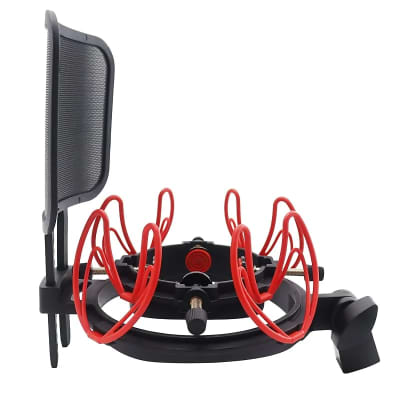 Microphone Shock Mount With Pop Filter Universal Shock Stand For Microphones Size At 21-62Mm Anti-Vibration Mic Holder Clip Compatible With At2020 Mxl 990 770 Rode Nt1-A Neumann 103(Red)