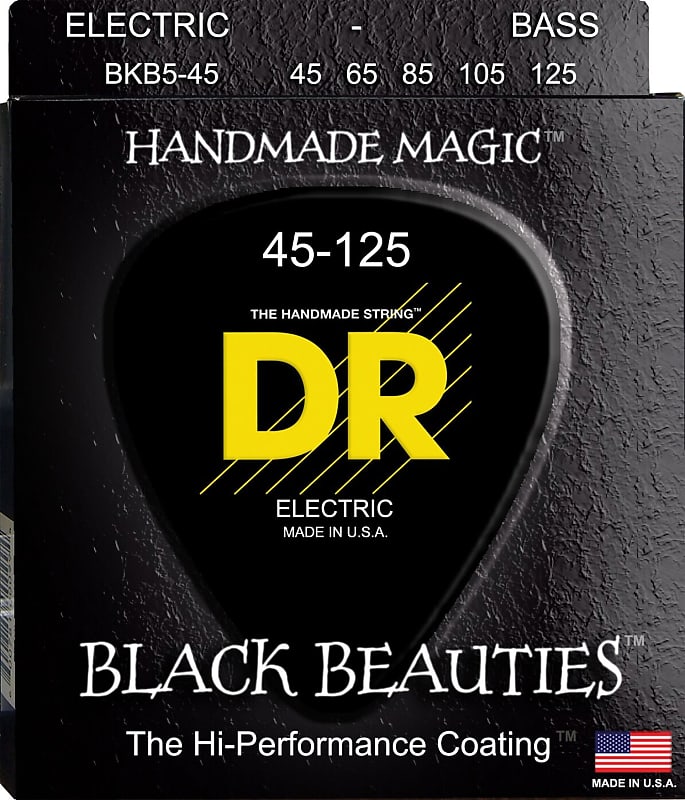 DR BKB5-45 5 string Black Beauties Black Coated Bass Guitar Strings 45-125 MED Black image 1