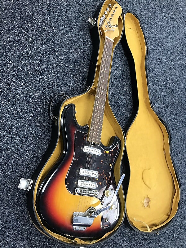 Collectible Japanese Vintage 1960s Tiesco Samiel 6 Strings Electric Guitar W its Hard Case RARE