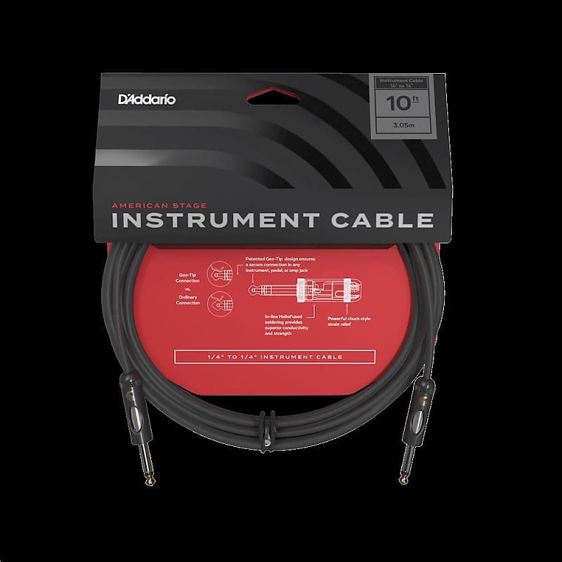 D'Addario American Stage Kill Switch Instrument Cable, 10 feet image 1
